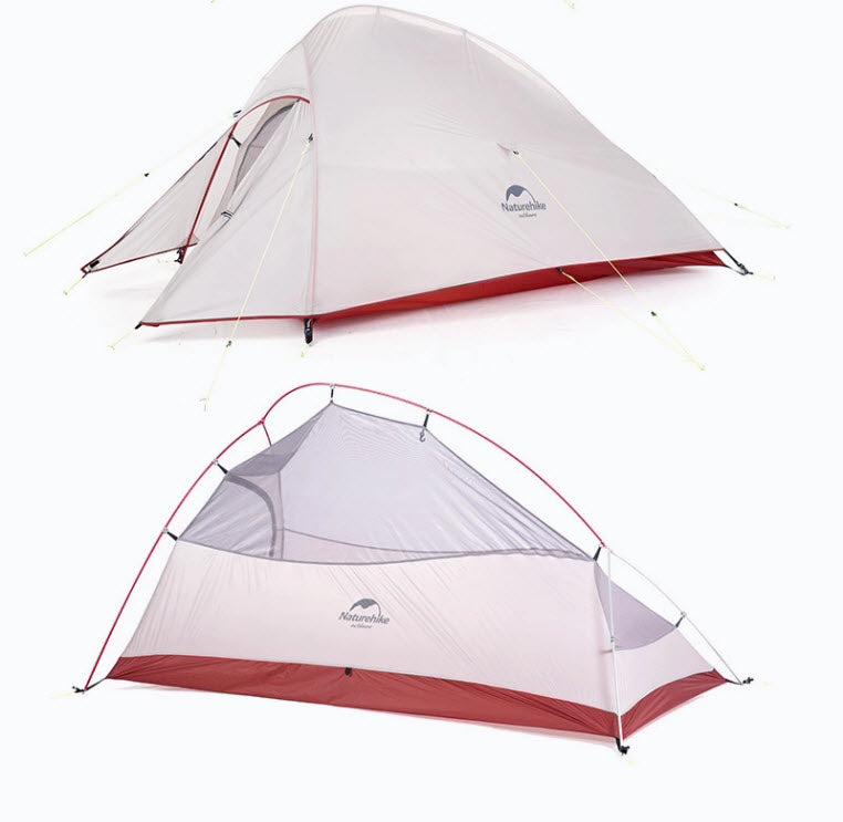 CloudUp2 20D 1-2 person nylon aluminum pole lightweight tent (with mat) - Gray Nylon Silicon Aluminum Pole Ultra Light Tent with Mat (Light Grey/Red)