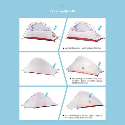 CloudUp2 20D 1-2 person nylon aluminum pole lightweight tent (with mat) - Gray Nylon Silicon Aluminum Pole Ultra Light Tent with Mat (Light Grey/Red)